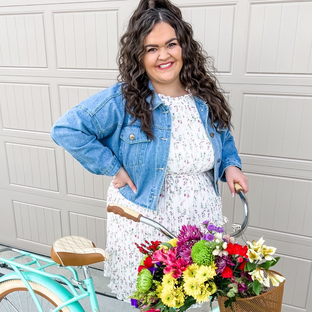 Hayden White Floral Dress with Blue Denim Jacket